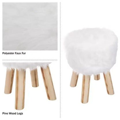 Ottoman rond en fausse fourrure, repose-pieds ou tabouret d'appoint Lavish Home (blanc)