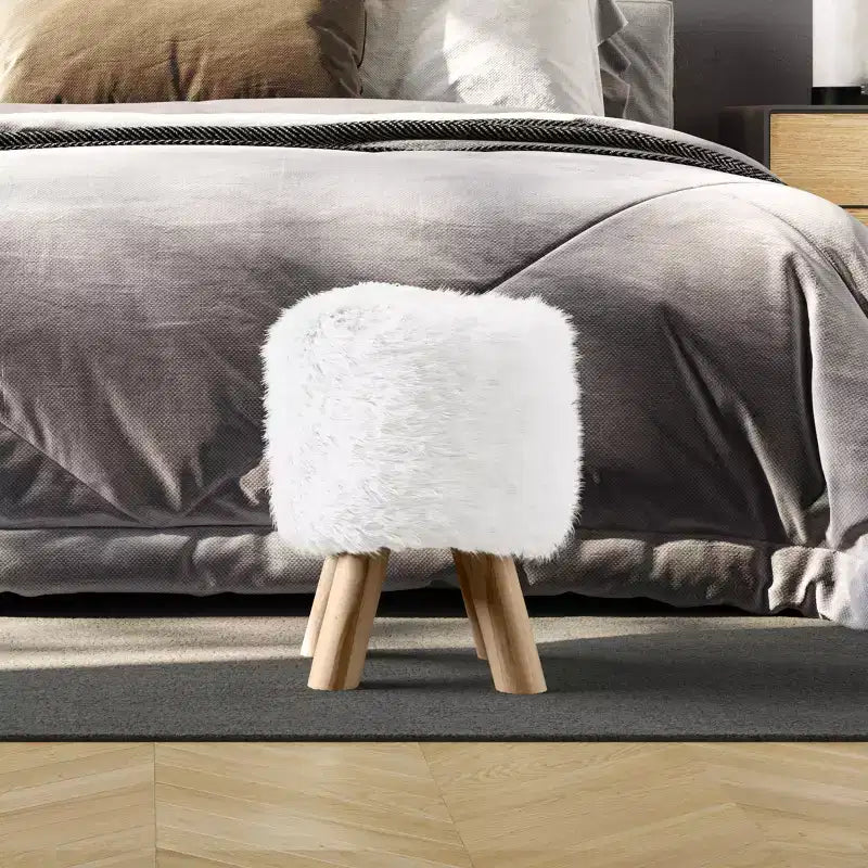Ottoman rond en fausse fourrure, repose-pieds ou tabouret d'appoint Lavish Home (blanc)