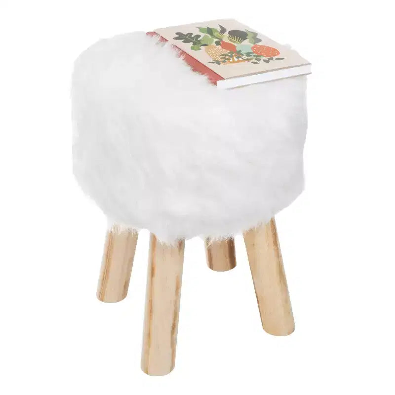 Ottoman rond en fausse fourrure, repose-pieds ou tabouret d'appoint Lavish Home (blanc)