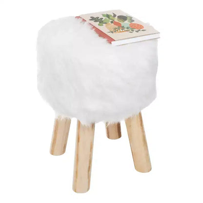Ottoman rond en fausse fourrure, repose-pieds ou tabouret d'appoint Lavish Home (blanc)