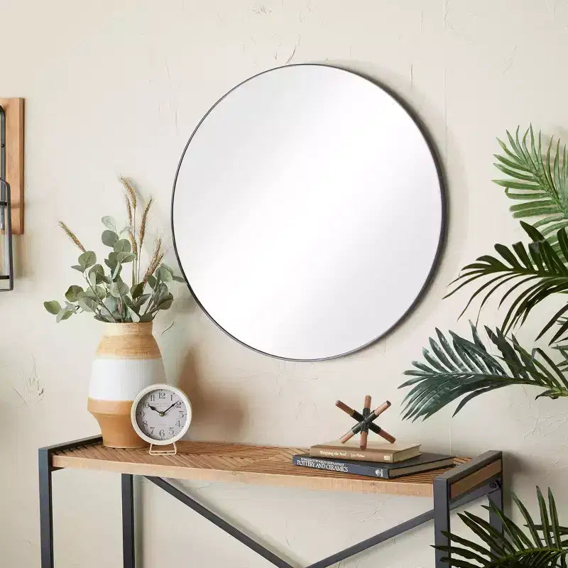Miroir Mural Rond en Bois avec Cadre Mince Minimaliste - Olivia & May