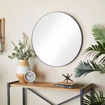 Miroir Mural Rond en Bois avec Cadre Mince Minimaliste - Olivia & May