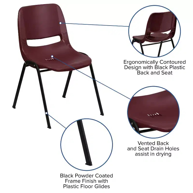 Lot de 4 chaises empilables ergonomiques Flash Furniture HERCULES Series 880 lb avec cadre en métal
