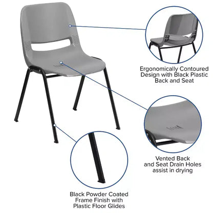 Lot de 4 chaises empilables ergonomiques Flash Furniture HERCULES Series 880 lb avec cadre en métal