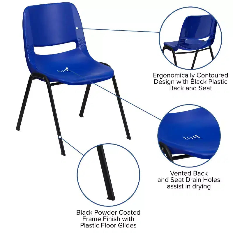 Lot de 4 chaises empilables ergonomiques Flash Furniture HERCULES Series 880 lb avec cadre en métal