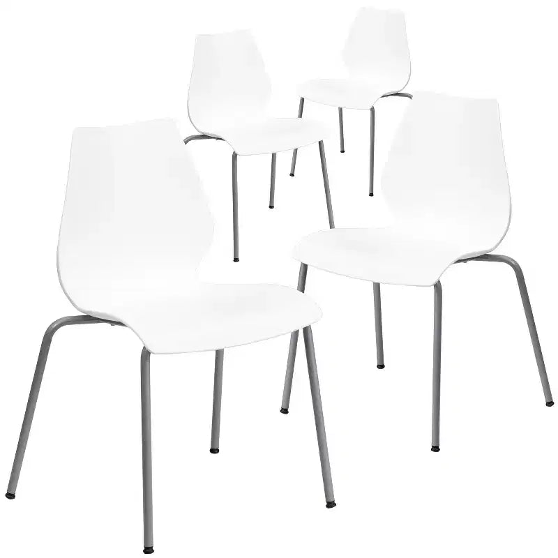Flash Furniture 4 Pack HERCULES Series 770 lb. Capacity Stack Chair with Lumbar Support and Silver Frame