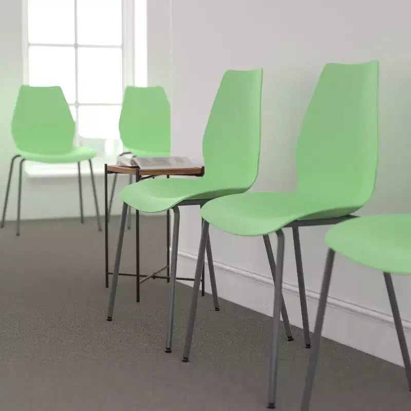 Lot de 4 chaises empilables Flash Furniture série HERCULES avec support lombaire et cadre argenté, capacité de 350 kg
