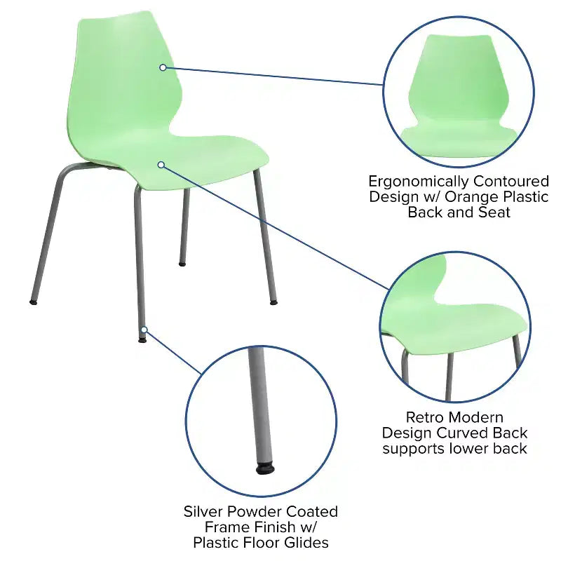 Lot de 4 chaises empilables Flash Furniture série HERCULES avec support lombaire et cadre argenté, capacité de 350 kg