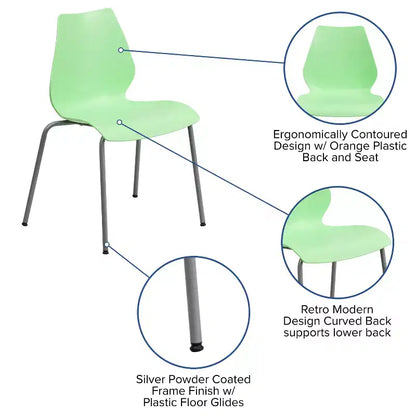 Lot de 4 chaises empilables Flash Furniture série HERCULES avec support lombaire et cadre argenté, capacité de 350 kg