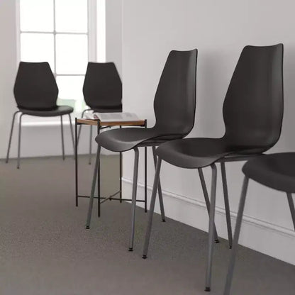 Lot de 4 chaises empilables Flash Furniture série HERCULES avec support lombaire et cadre argenté, capacité de 350 kg