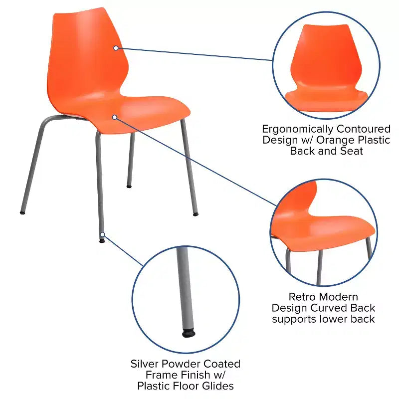 Lot de 4 chaises empilables Flash Furniture série HERCULES avec support lombaire et cadre argenté, capacité de 350 kg