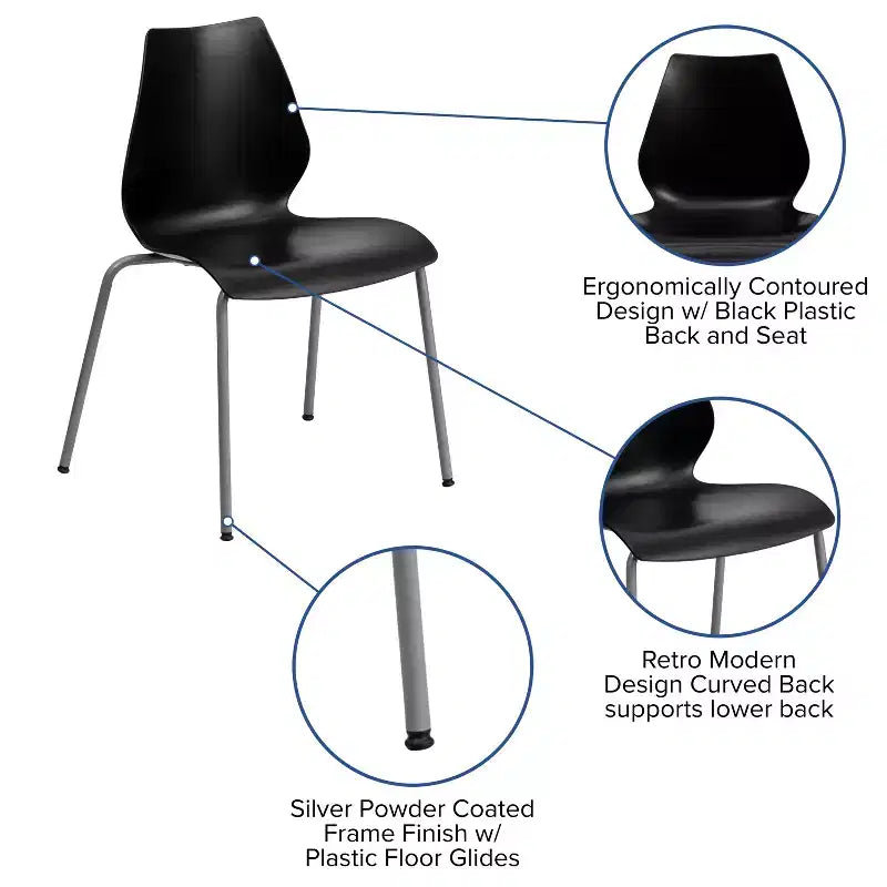 Lot de 4 chaises empilables Flash Furniture série HERCULES avec support lombaire et cadre argenté, capacité de 350 kg