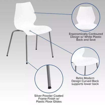 Lot de 4 chaises empilables Flash Furniture série HERCULES avec support lombaire et cadre argenté, capacité de 350 kg