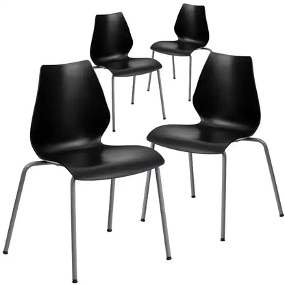 Lot de 4 chaises empilables Flash Furniture série HERCULES avec support lombaire et cadre argenté, capacité de 350 kg