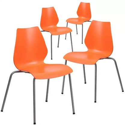 Lot de 4 chaises empilables Flash Furniture série HERCULES avec support lombaire et cadre argenté, capacité de 350 kg