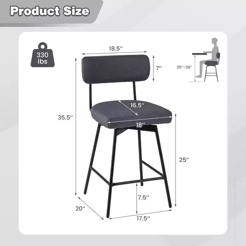 Tabourets de Bar Pivotants Rembourrés Costway Lot de 4 avec Siège et Dossier Rembourrés Structure en Métal Beige/Gris