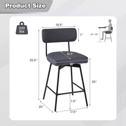 Tabourets de Bar Pivotants Rembourrés Costway Lot de 4 avec Siège et Dossier Rembourrés Structure en Métal Beige/Gris
