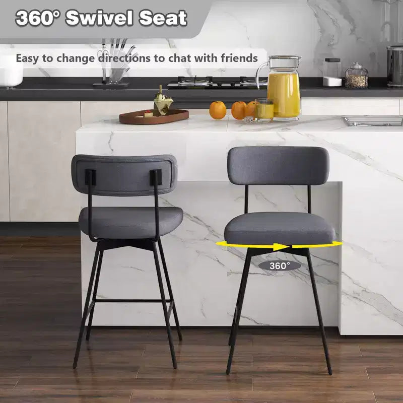 Tabourets de Bar Pivotants Rembourrés Costway Lot de 4 avec Siège et Dossier Rembourrés Structure en Métal Beige/Gris