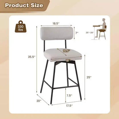 Tabourets de Bar Pivotants Rembourrés Costway Lot de 4 avec Siège et Dossier Rembourrés Structure en Métal Beige/Gris