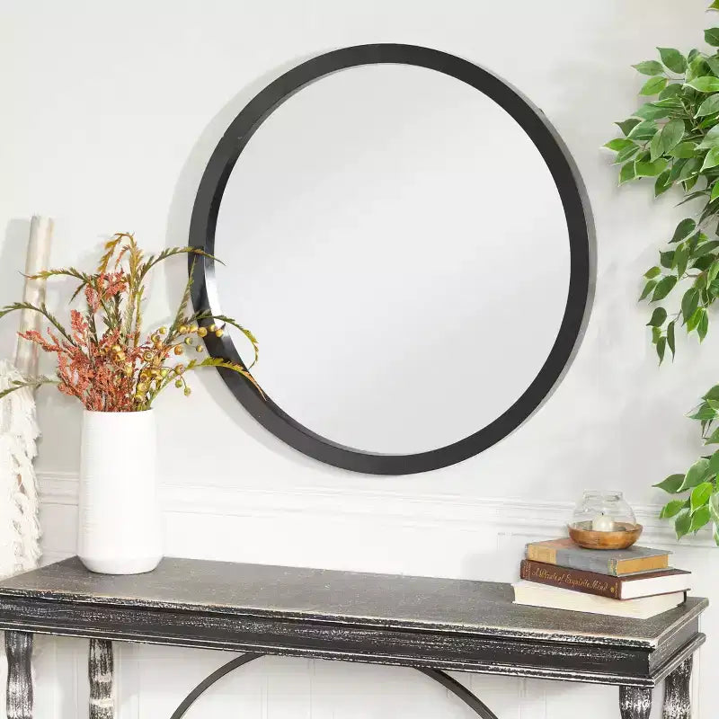 Miroir mural rond contemporain en bois - Olivia & May
