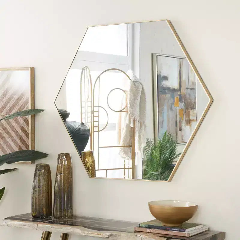 Miroir mural hexagonal en bois contemporain Olivia & May