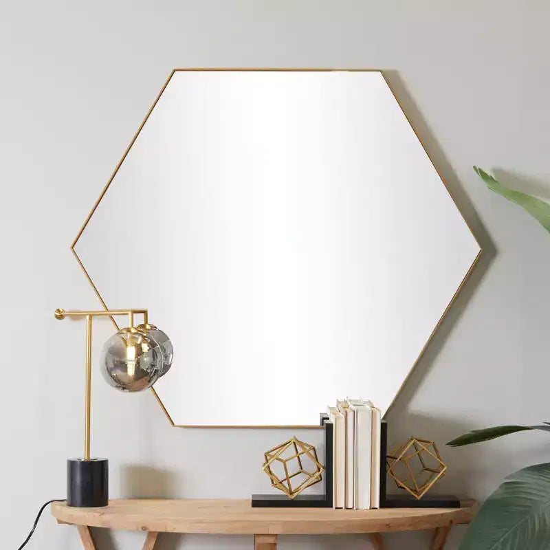 Miroir mural hexagonal en bois contemporain Olivia & May