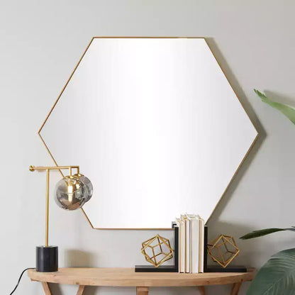 Miroir mural hexagonal en bois contemporain Olivia & May