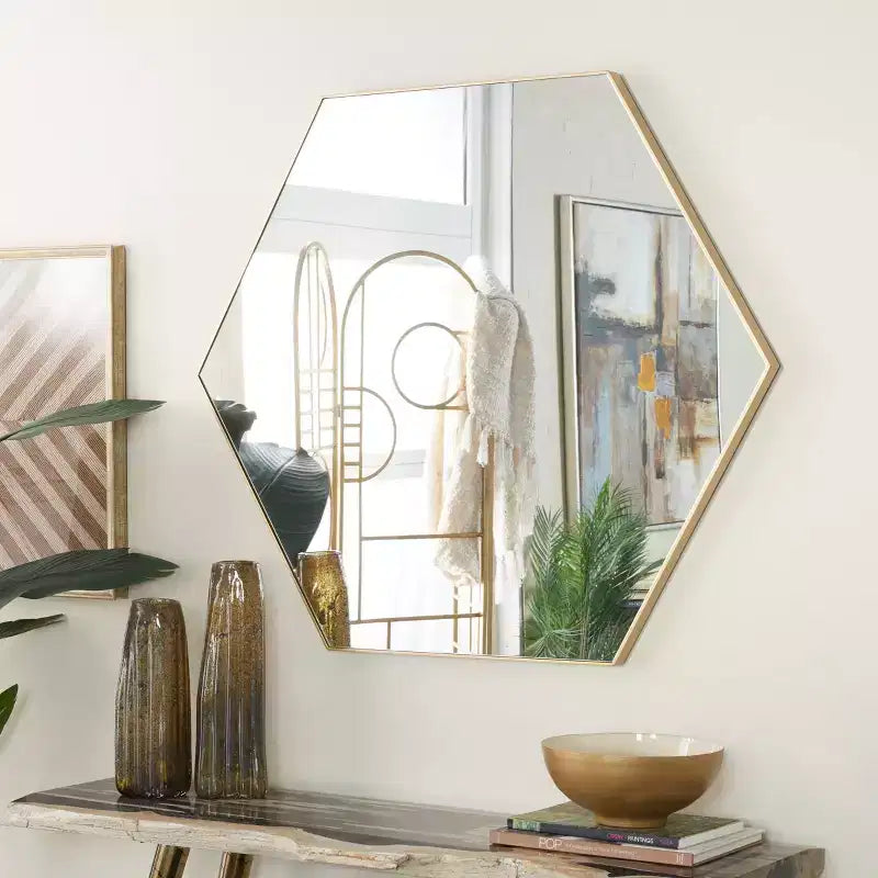Miroir mural hexagonal en bois contemporain Olivia & May