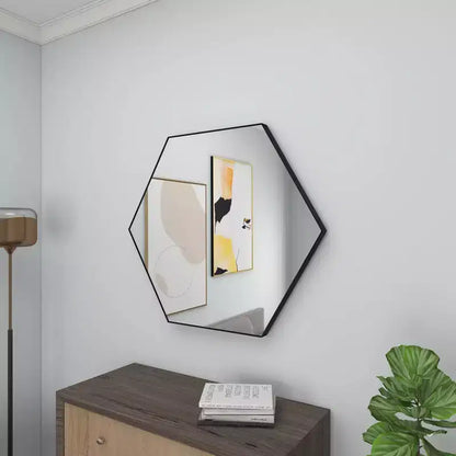 Miroir mural hexagonal en bois contemporain Olivia & May