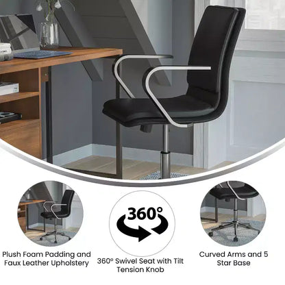 Chaise de bureau Merrick Lane à dossier mi-hauteur avec accoudoirs, siège pivotant réglable en hauteur et base cinq étoiles