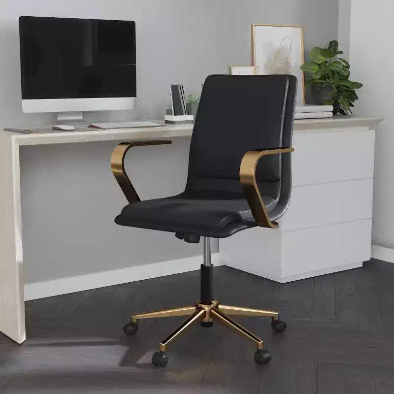 Chaise de bureau Merrick Lane à dossier mi-hauteur avec accoudoirs, siège pivotant réglable en hauteur et base cinq étoiles