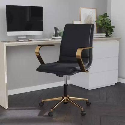 Chaise de bureau Merrick Lane à dossier mi-hauteur avec accoudoirs, siège pivotant réglable en hauteur et base cinq étoiles