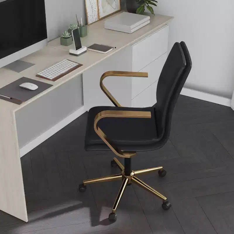 Chaise de bureau Merrick Lane à dossier mi-hauteur avec accoudoirs, siège pivotant réglable en hauteur et base cinq étoiles