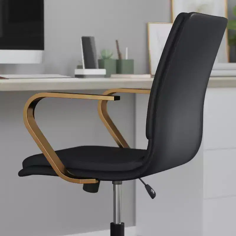 Chaise de bureau Merrick Lane à dossier mi-hauteur avec accoudoirs, siège pivotant réglable en hauteur et base cinq étoiles
