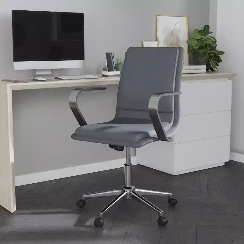 Chaise de bureau Merrick Lane à dossier mi-hauteur avec accoudoirs, siège pivotant réglable en hauteur et base cinq étoiles
