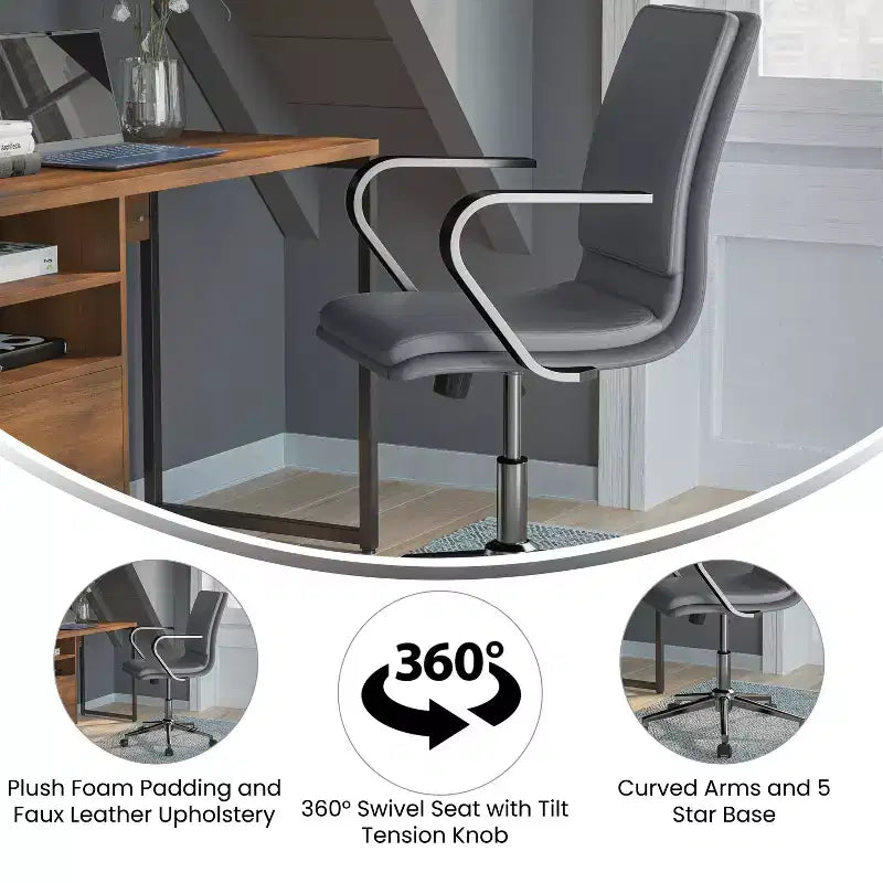 Chaise de bureau Merrick Lane à dossier mi-hauteur avec accoudoirs, siège pivotant réglable en hauteur et base cinq étoiles
