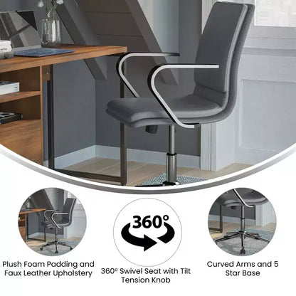 Chaise de bureau Merrick Lane à dossier mi-hauteur avec accoudoirs, siège pivotant réglable en hauteur et base cinq étoiles