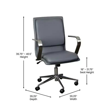 Chaise de bureau Merrick Lane à dossier mi-hauteur avec accoudoirs, siège pivotant réglable en hauteur et base cinq étoiles