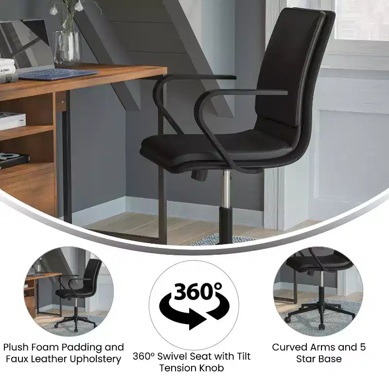 Chaise de bureau Merrick Lane à dossier mi-hauteur avec accoudoirs, siège pivotant réglable en hauteur et base cinq étoiles