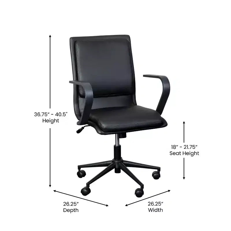 Chaise de bureau Merrick Lane à dossier mi-hauteur avec accoudoirs, siège pivotant réglable en hauteur et base cinq étoiles