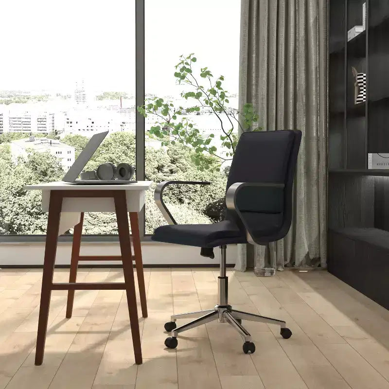 Chaise de bureau à dossier mi-haut rembourrée moderne Emma et Oliver avec accoudoirs et base 5 étoiles