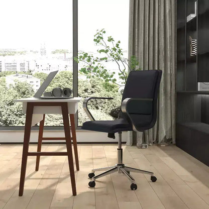 Chaise de bureau à dossier mi-haut rembourrée moderne Emma et Oliver avec accoudoirs et base 5 étoiles