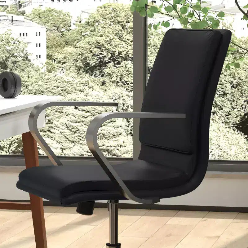 Chaise de bureau à dossier mi-haut rembourrée moderne Emma et Oliver avec accoudoirs et base 5 étoiles