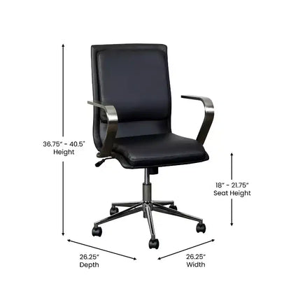 Chaise de bureau à dossier mi-haut rembourrée moderne Emma et Oliver avec accoudoirs et base 5 étoiles