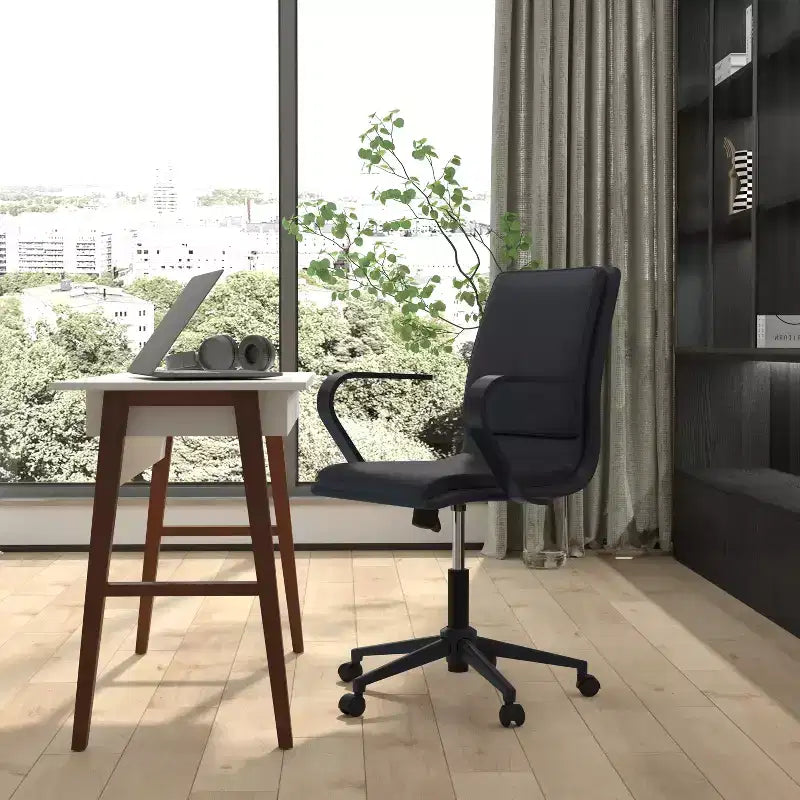 Chaise de bureau à dossier mi-haut rembourrée moderne Emma et Oliver avec accoudoirs et base 5 étoiles