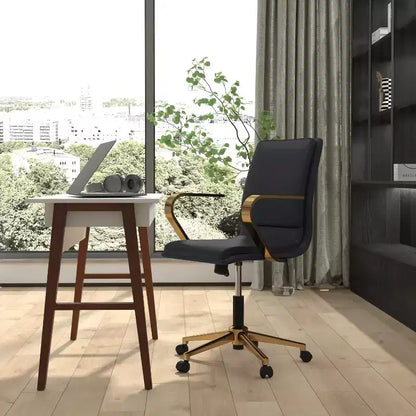Chaise de bureau à dossier mi-haut rembourrée moderne Emma et Oliver avec accoudoirs et base 5 étoiles