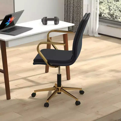 Chaise de bureau à dossier mi-haut rembourrée moderne Emma et Oliver avec accoudoirs et base 5 étoiles