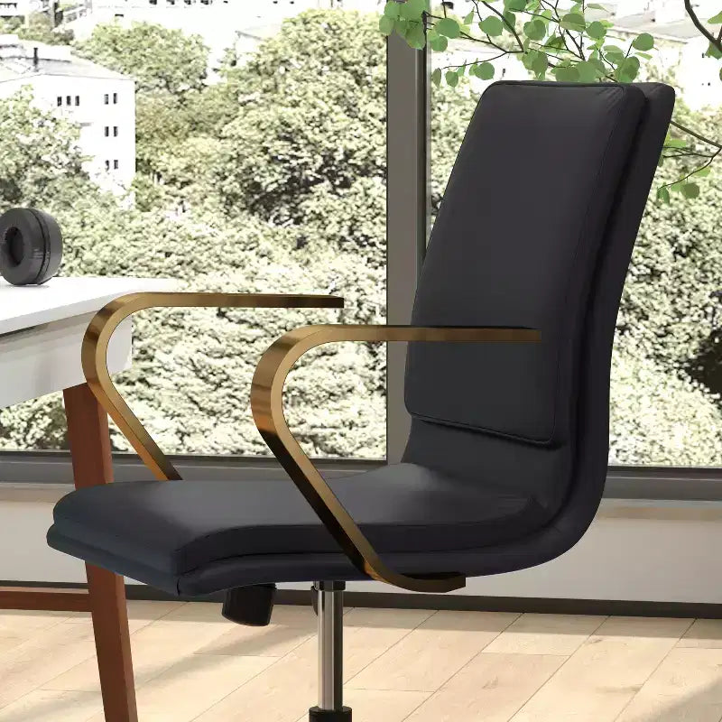Chaise de bureau à dossier mi-haut rembourrée moderne Emma et Oliver avec accoudoirs et base 5 étoiles