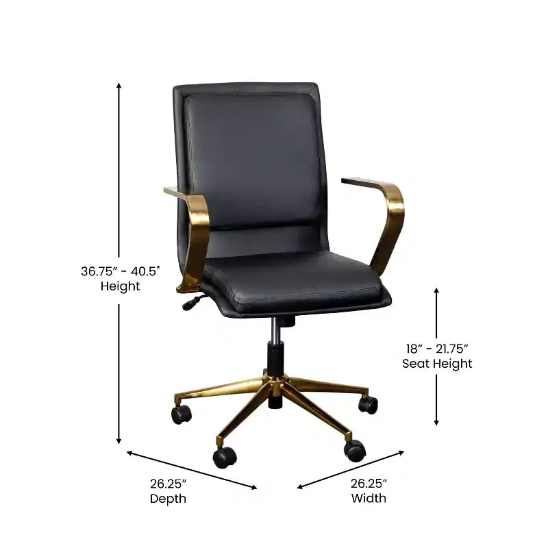 Chaise de bureau à dossier mi-haut rembourrée moderne Emma et Oliver avec accoudoirs et base 5 étoiles