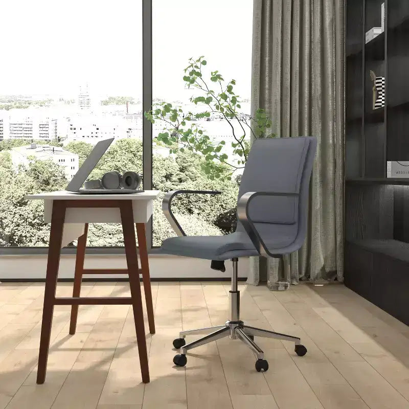 Chaise de bureau à dossier mi-haut rembourrée moderne Emma et Oliver avec accoudoirs et base 5 étoiles